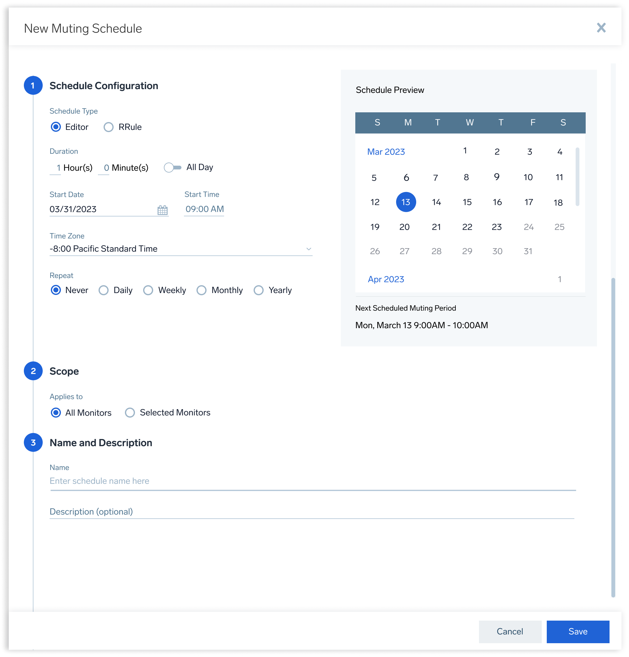 Modal overlay pattern for schedule configuration